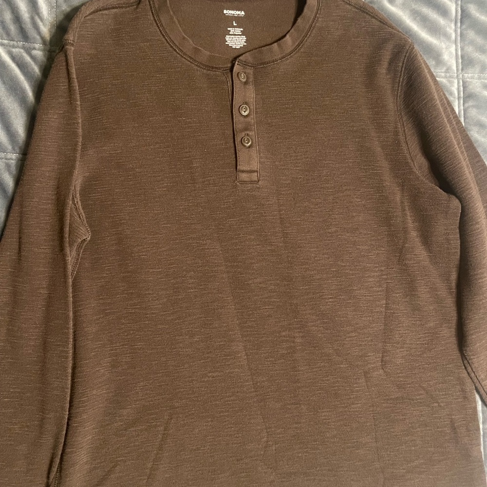 Sonoma Men's Brown Long-Sleeve Henley Shirt
